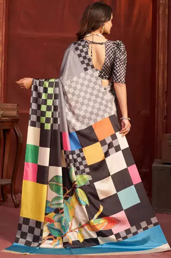 grey malai crepe art silk blend digital printed girlie fashinova saree