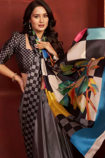 grey malai crepe art silk blend digital printed girlie fashinova saree