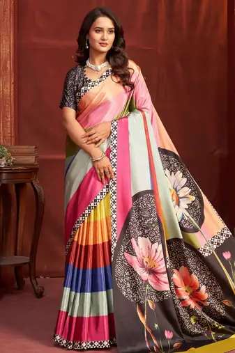 pink color malai crepe art silk fabric designer digital printed girlie fashinova saree