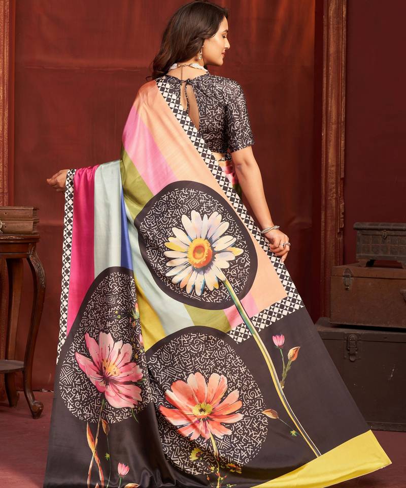 pink color malai crepe art silk fabric designer digital printed girlie fashinova saree