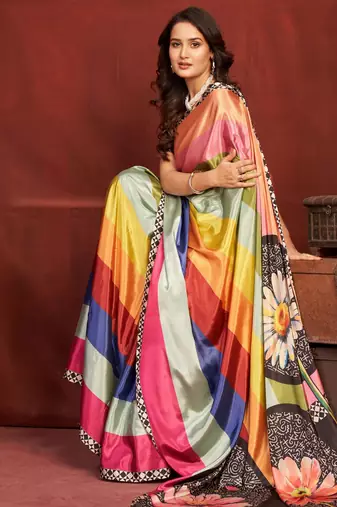 pink malai crepe art silk blend digital printed girlie fashinova saree