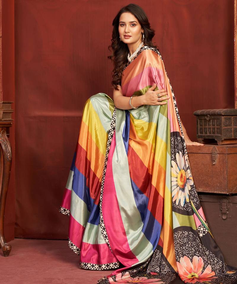 pink color malai crepe art silk fabric designer digital printed girlie fashinova saree