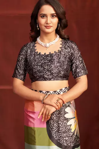 pink malai crepe art silk blend digital printed girlie fashinova saree