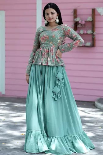 Sky Blue Color Georgette Digital Printed Sequence Work Lehenga Choli