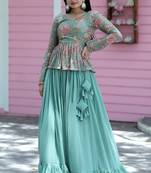 Sky Blue Color Georgette Digital Printed Sequence Work Lehenga Choli