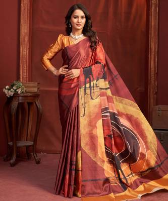 orange malai crepe art silk blend digital printed girlie fashinova saree 1
