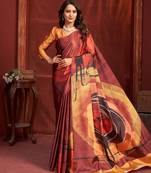 orange color malai crepe art silk fabric digital printed girlie fashinova saree