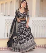Black Color Viscose Jacquard Embroidered Sequins Work Lehenga Choli With Dupatta