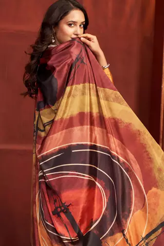 orange malai crepe art silk blend digital printed girlie fashinova saree