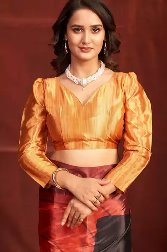 orange malai crepe art silk blend digital printed girlie fashinova saree