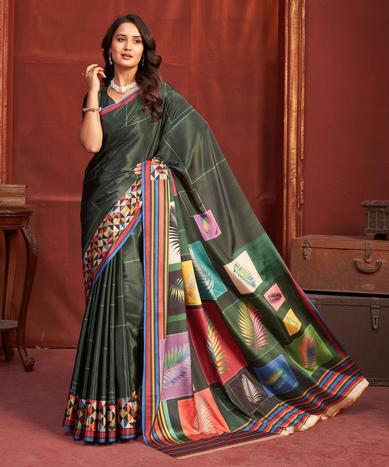 black color malai crepe art silk fabric designer digital printed girlie fashinova saree