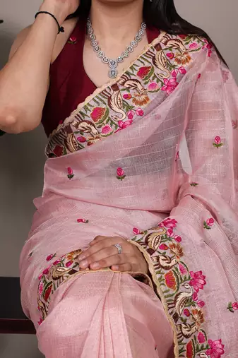 exquisite zari kota tissue saree with elegant thread embroidery