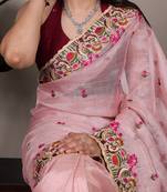 exquisite zari kota tissue saree with elegant thread embroidery
