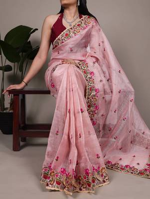 exquisite zari kota tissue saree with elegant thread embroidery 2