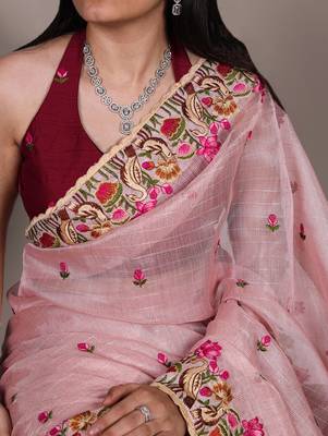 exquisite zari kota tissue saree with elegant thread embroidery 4