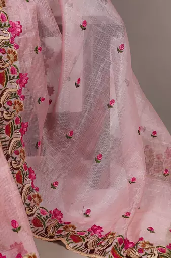 exquisite zari kota tissue saree with elegant thread embroidery
