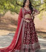 Maroon Color Viscose Jacquard Embroidered Sequins Work Lehenga Choli With Dupatta