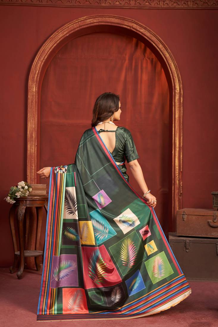 black color malai crepe art silk fabric designer digital printed girlie fashinova saree