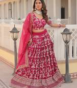 Pink Color Viscose Jacquard Embroidered Sequins Work Lehenga Choli With Dupatta