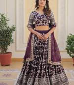 Wine Color Viscose Jacquard Embroidered Sequins Work Lehenga Choli With Dupatta