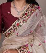 exquisite zari kota tissue saree with elegant thread embroidery