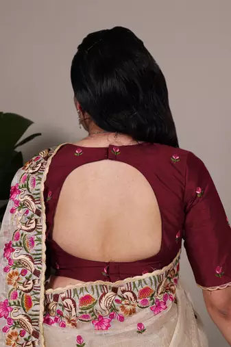 exquisite zari kota tissue saree with elegant thread embroidery