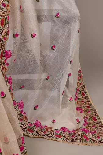 exquisite zari kota tissue saree with elegant thread embroidery