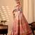 peach soft lichi silk blend saree with traditional multicolor digital prints & designer contrast blouse