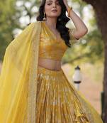 Yellow Color Viscose Jacquard Embroidered Sequins Work Lehenga Choli With Dupatta