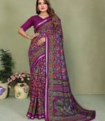 purple color mul cotton fabric printed partywear saree