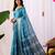 blue premium lichi silk blend saree with silver zari and ethnic motifs