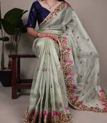 exquisite zari kota tissue saree with elegant thread embroidery