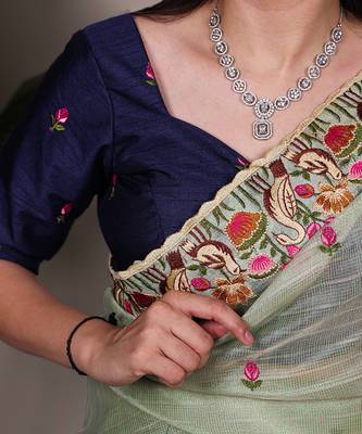 exquisite zari kota tissue saree with elegant thread embroidery 2