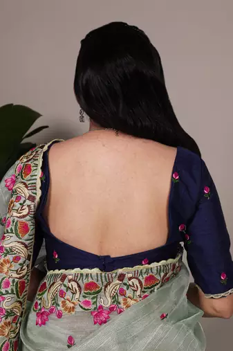 exquisite zari kota tissue saree with elegant thread embroidery