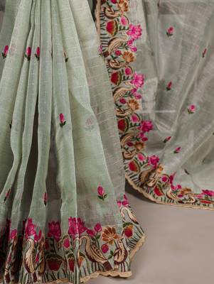 exquisite zari kota tissue saree with elegant thread embroidery 5