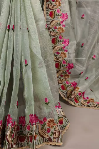 exquisite zari kota tissue saree with elegant thread embroidery
