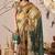 green linen-cotton saree with patola & ikat digital print and contrast border