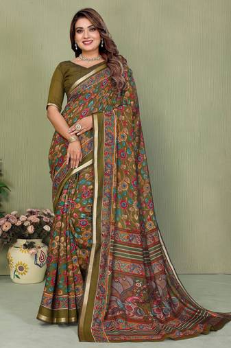 mahendi color mul cotton fabric designer printed partywear saree