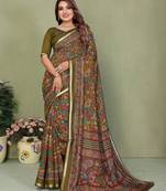 mahendi color mul cotton fabric printed partywear saree