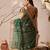 green linen-cotton saree with patola & ikat digital print and contrast border