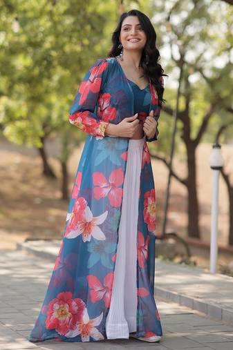 White Color Faux Georgette Lehenga Choli Shrug