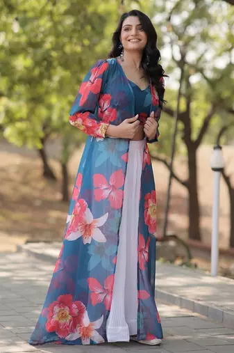 White Color Faux Georgette Lehenga Choli Shrug