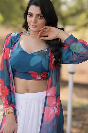 White Faux Georgette Lehenga Choli Shrug