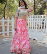 Pink Color Digital Printed Faux Georgette Sequins Work Lehenga Choli With Dupatta