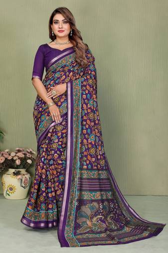 violet color mul cotton fabric designer printed partywear saree