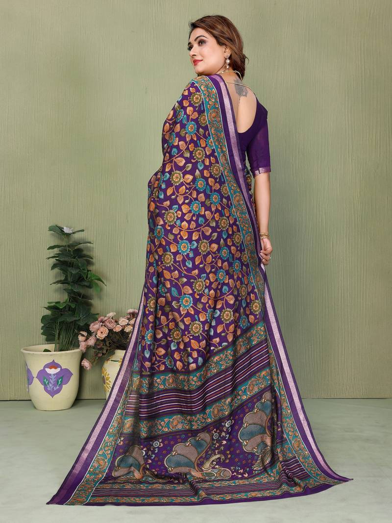 violet color mul cotton fabric designer printed partywear saree