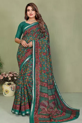rama color mul cotton fabric designer printed partywear saree