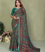 rama color mul cotton fabric printed partywear saree