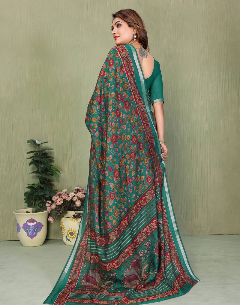 rama color mul cotton fabric designer printed partywear saree