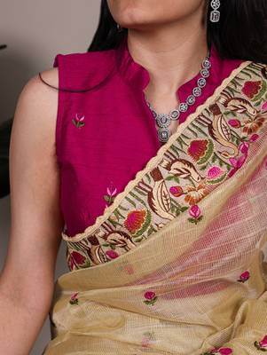 exquisite zari kota tissue saree with elegant thread embroidery 1